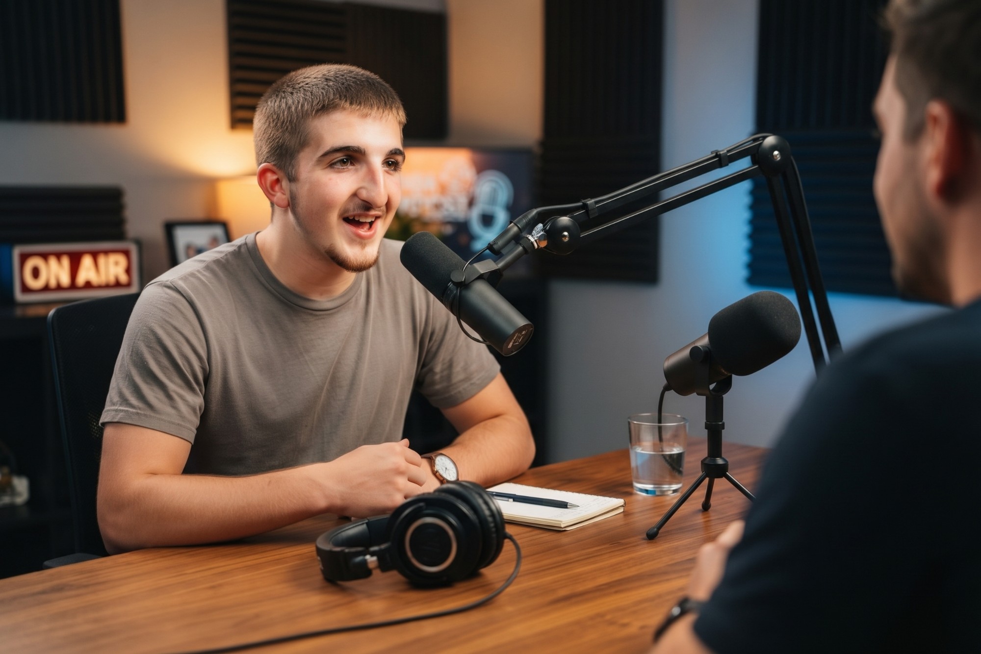 Jeremy Garber at a podcast microphone